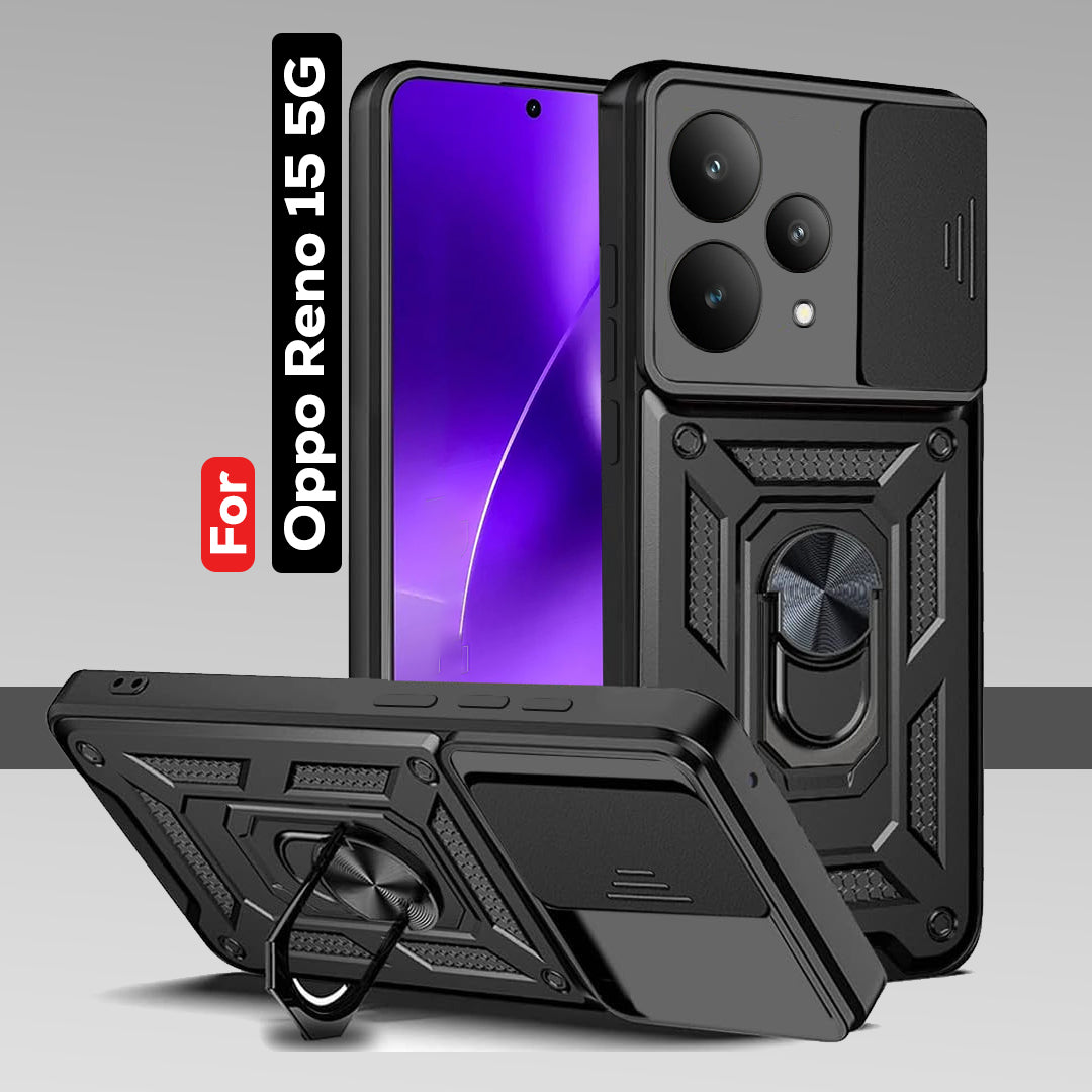 OPPO RENO 15 5G Armor Military-grade Case With Sliding Camera Cover & 360 Kickstand