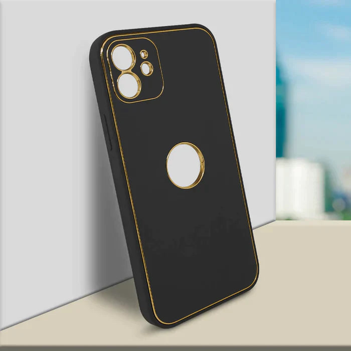 PhoneCases.Co.in-iPhone 11 Logo Cut Gold Electroplating Leather Chrome Back Cover