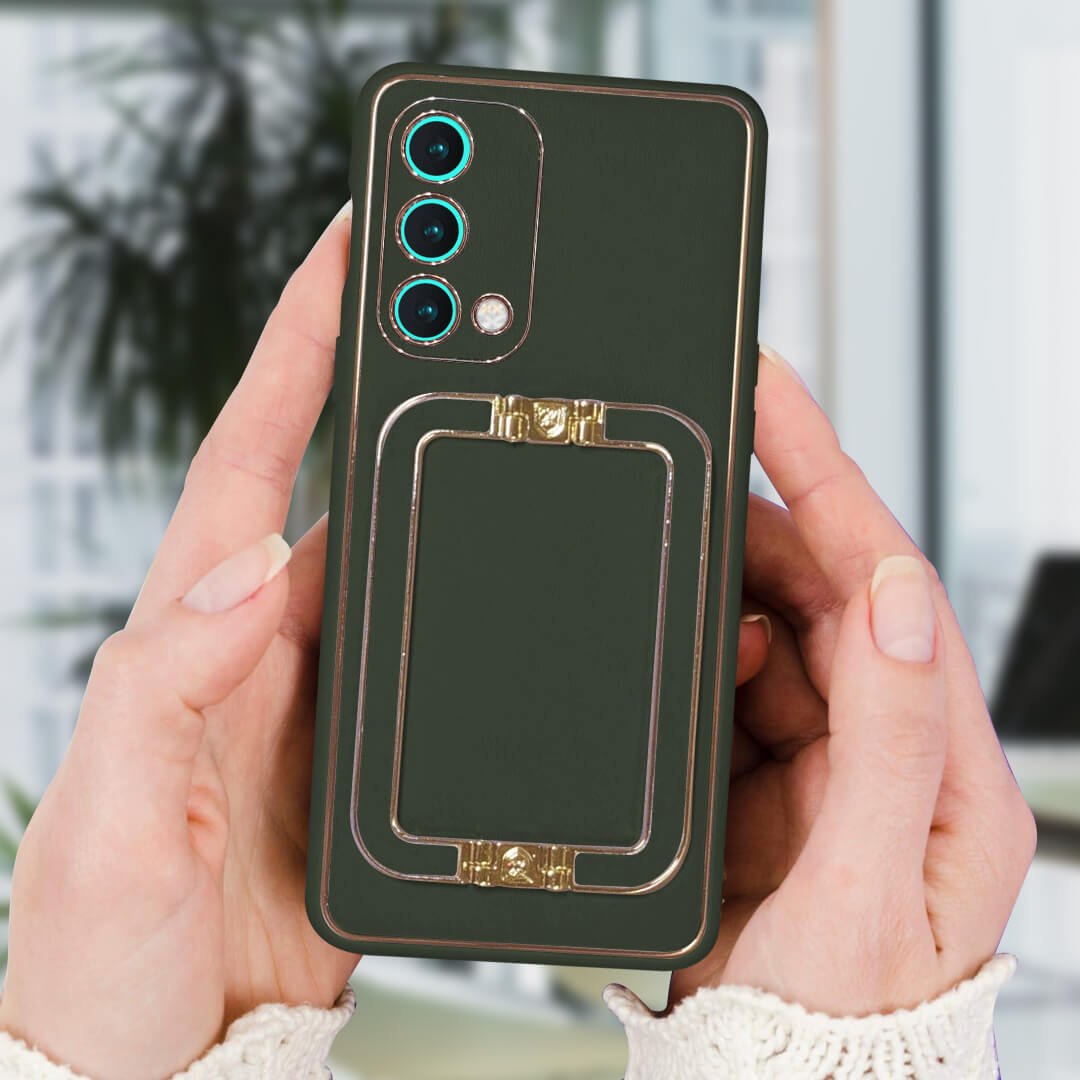 OnePlus Nord CE 5G Luxe Design PU Leather Back Case With Back Stand(Green)