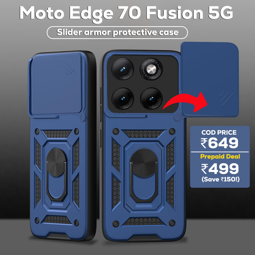 Motorola Edge 70 Fusion 5G Armor Military-grade Case With Sliding Camera Cover & 360 Kickstand