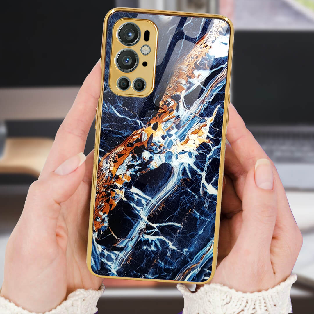 PhoneCases.Co.in- OnePlus 9 Pro Blue Marble Pattern Glass Protective Case/Cover