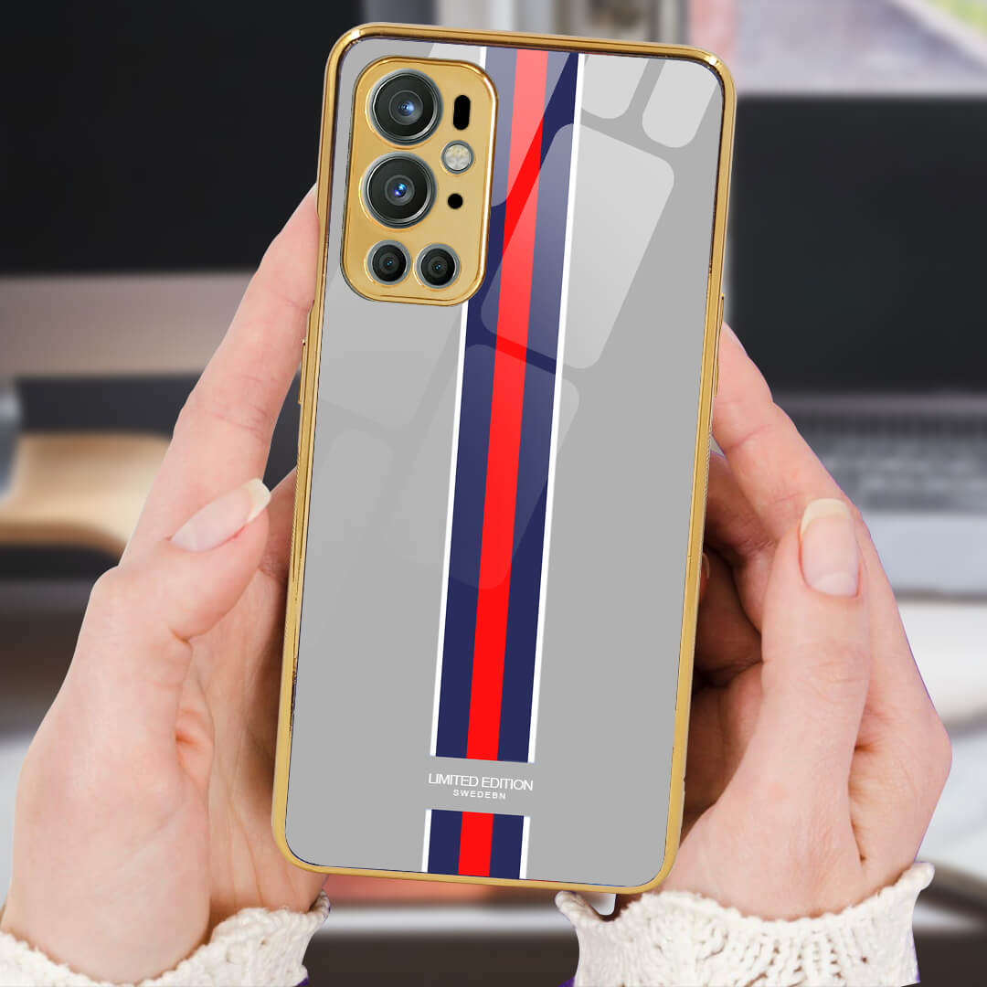 PhoneCases.Co.in- OnePlus 9 Pro Designer Pattern Glass Protective Case/Cover(grey-strip)