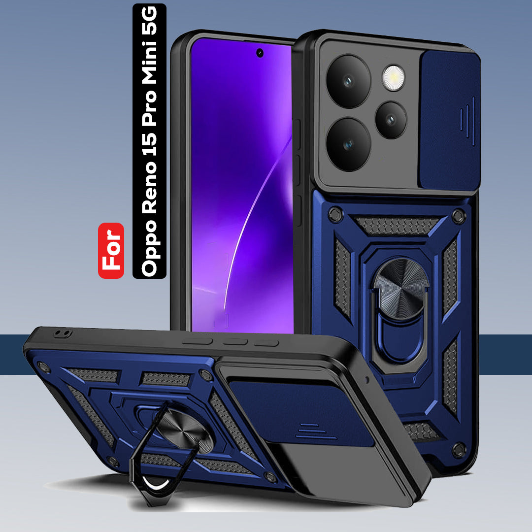 OPPO Reno15 Pro Mini 5G Armor Military-grade Case With Sliding Camera Cover & 360 Kickstand