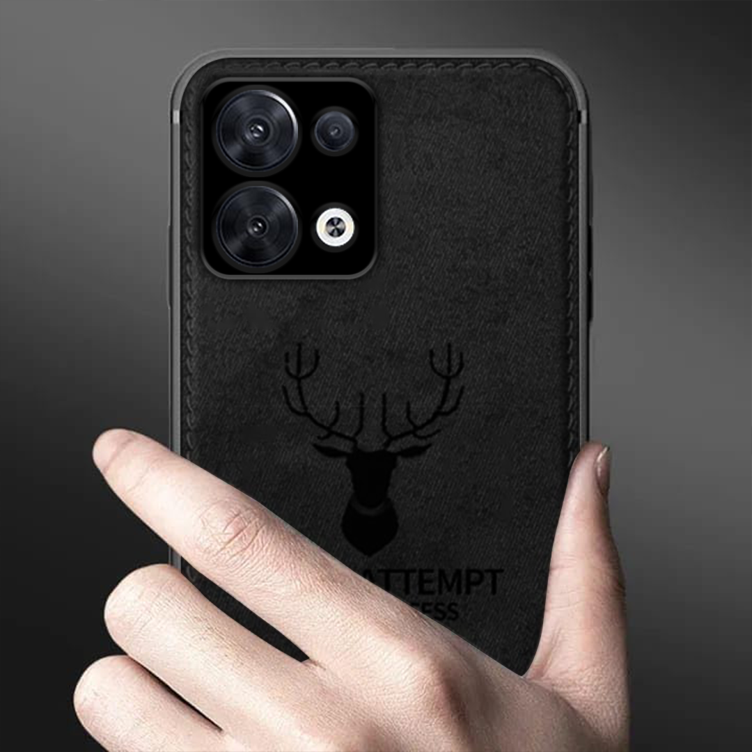 Reno 8 5G Deer Pattern Hand-Stitched Cloth Texture Leather Finish Hybrid Protective Case