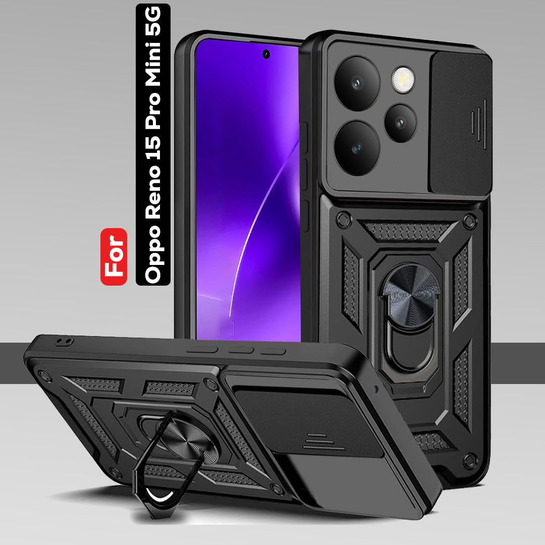 OPPO Reno15 Pro Mini 5G Armor Military-grade Case With Sliding Camera Cover & 360 Kickstand