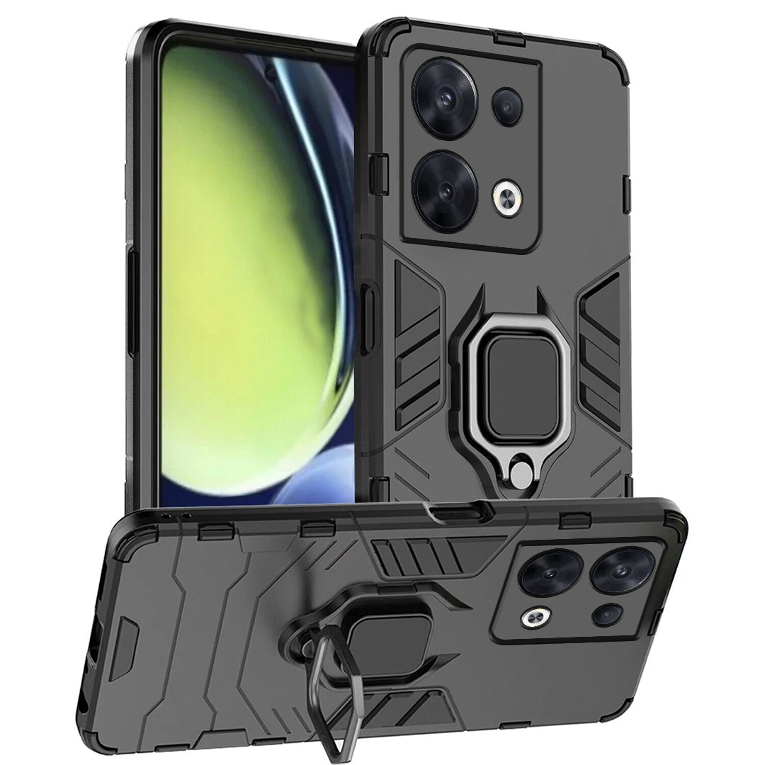 OPPO Reno 8 5G Black Panther Metal Bracket Shockproof Protective Back Case