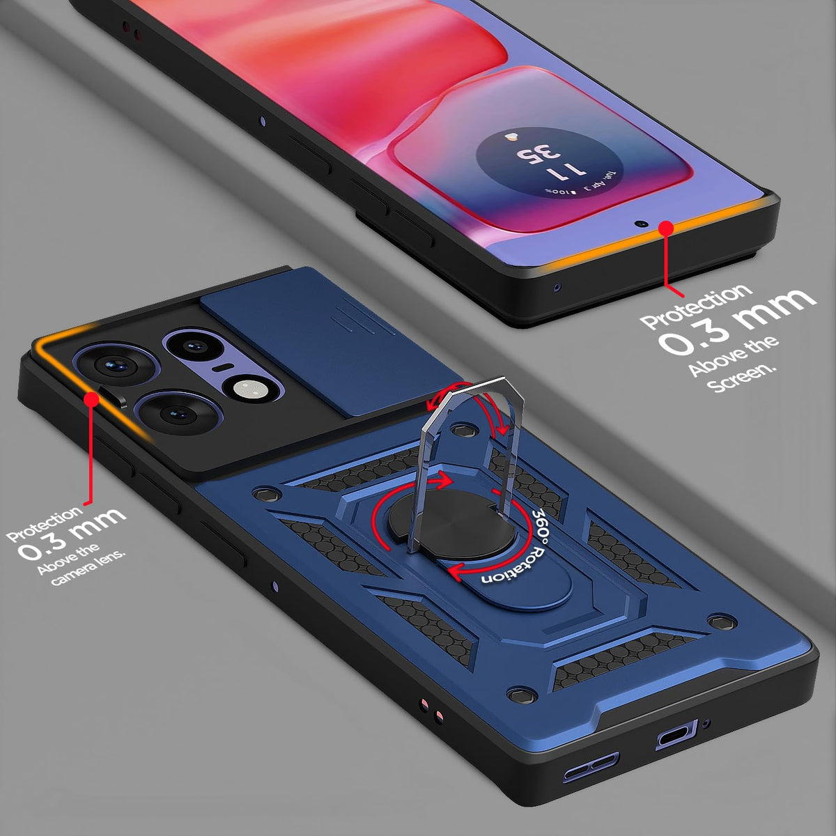 Motorola Edge 50 Pro 5G Armor Military-grade Case With Sliding Camera Cover & 360 Kickstand