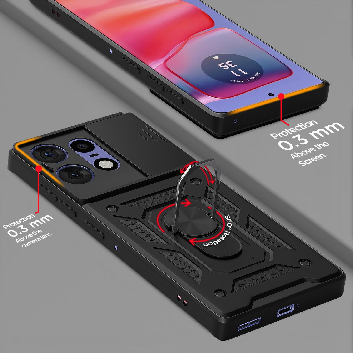 Motorola Edge 50 Pro 5G Armor Military-grade Case With Sliding Camera Cover & 360 Kickstand