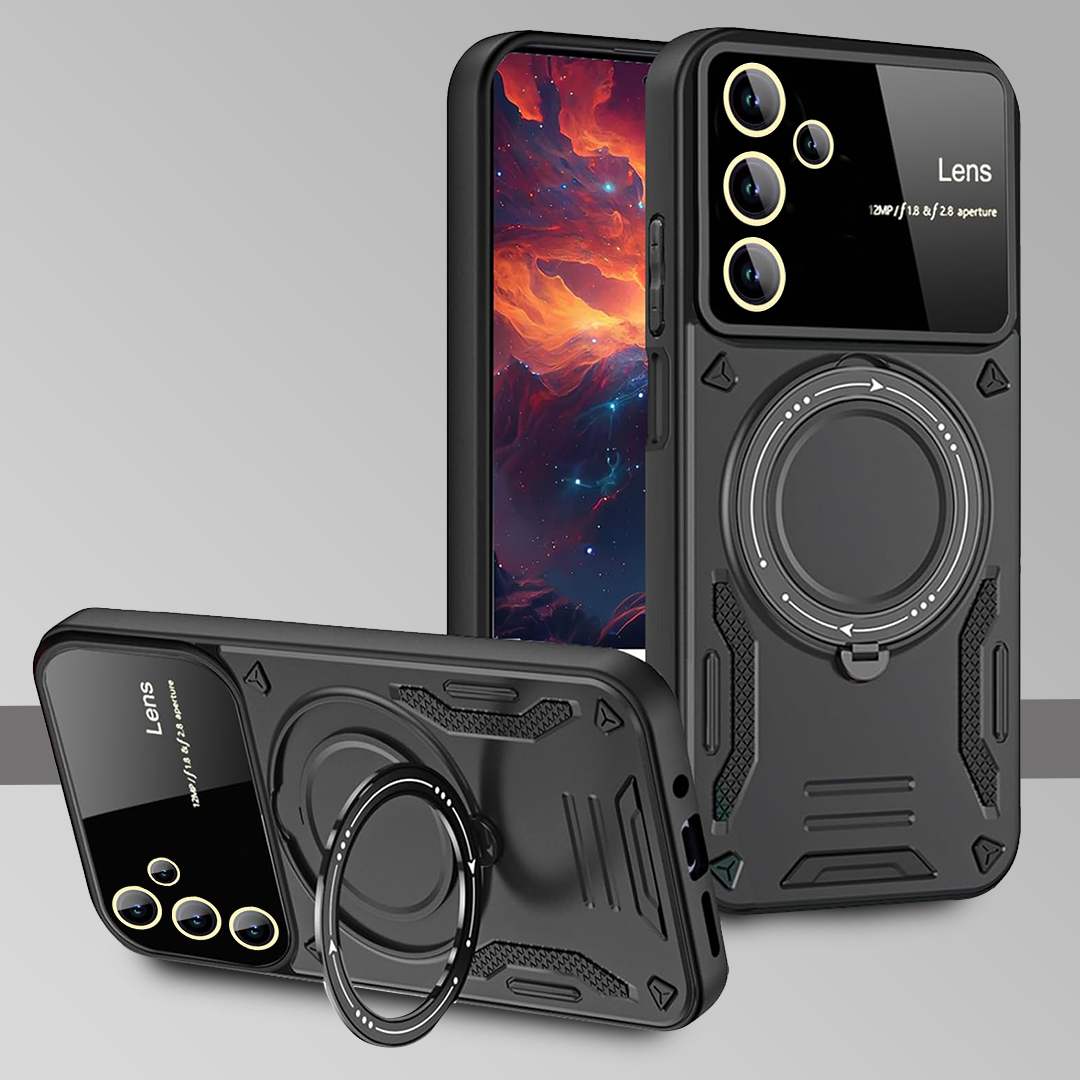 SAMSUNG GALAXY S23fe 5G Heavy Duty Rugged Shockproof Camera Lens Protector Phone Cover with Kickstand