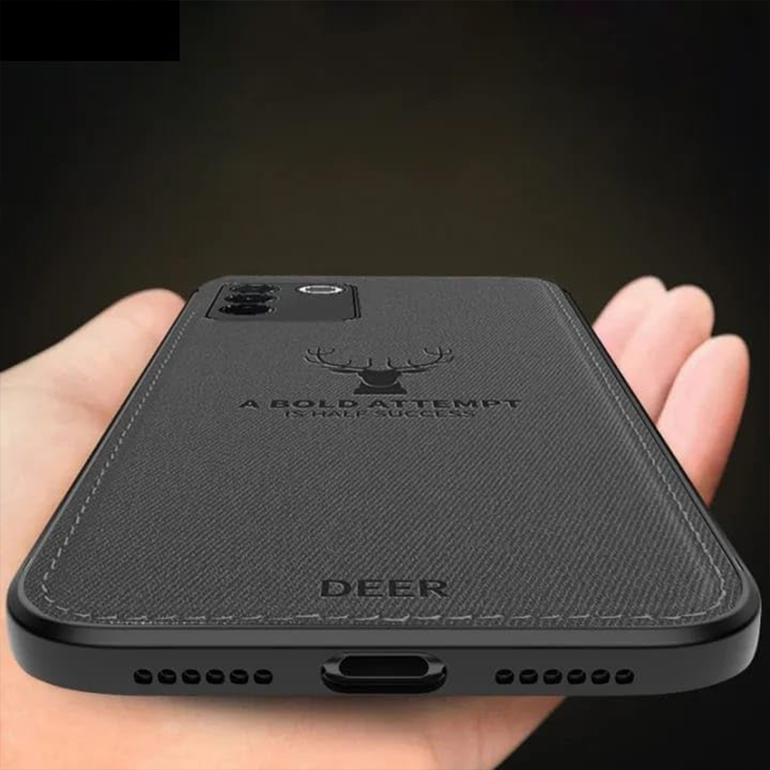Reno 6 5G Deer Pattern Hand-Stitched Cloth Texture Leather Finish Hybrid Protective Case