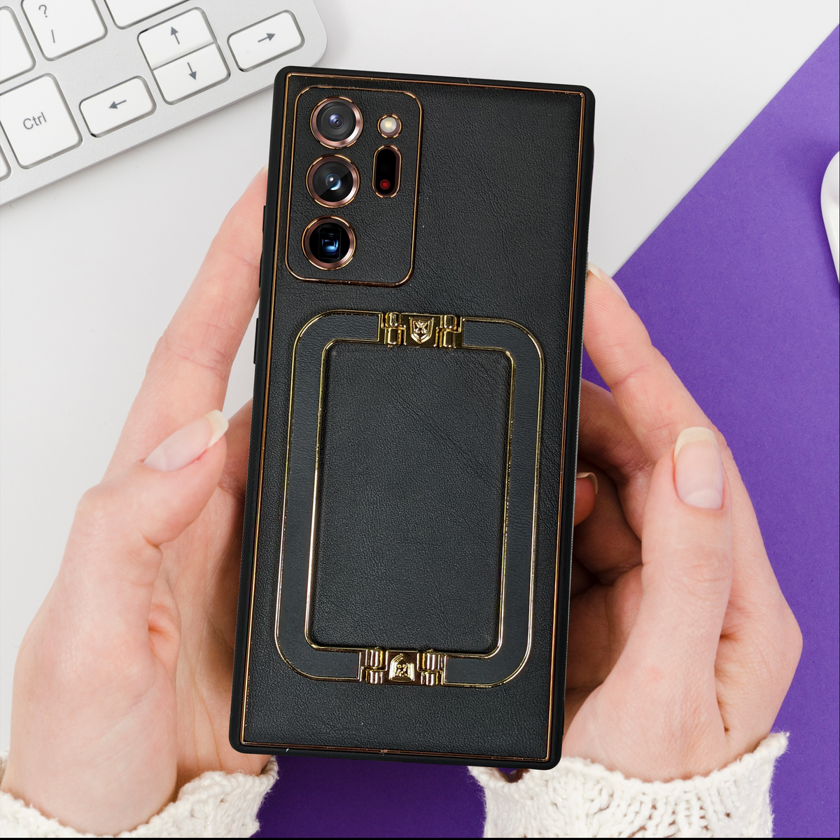 SAMSUNG GALAXY Note 20 Ultra LUXE DESIGN PU LEATHER BACK CASE WITH BACK STAND-Black