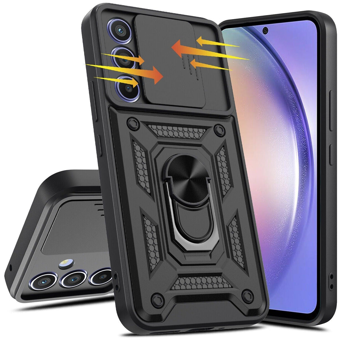 Galaxy A34 5g Armor Military-grade Case With Sliding Camera Cover & 360 Kickstand-black