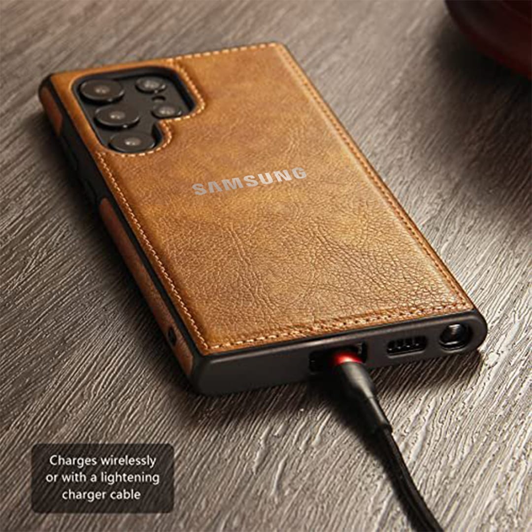 Galaxy S22 ULTRA 5G Drop Protection | Raised Camera Edges Protective Back Leather Case