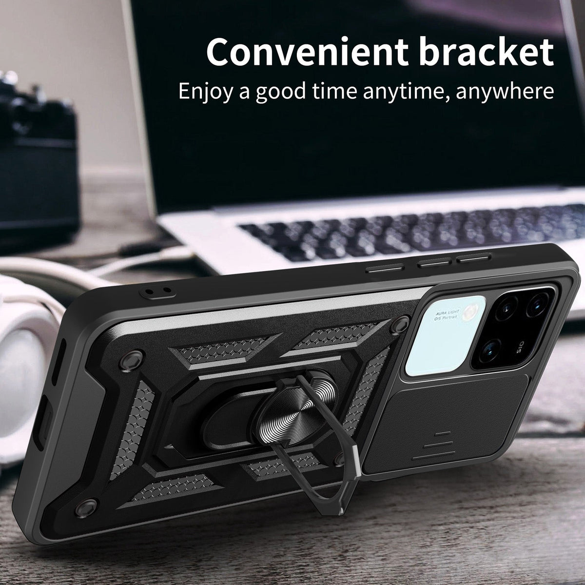 VIVO V30/V30 PRO 5G Armor Military-grade Case With Sliding Camera Cover & 360 Kickstand