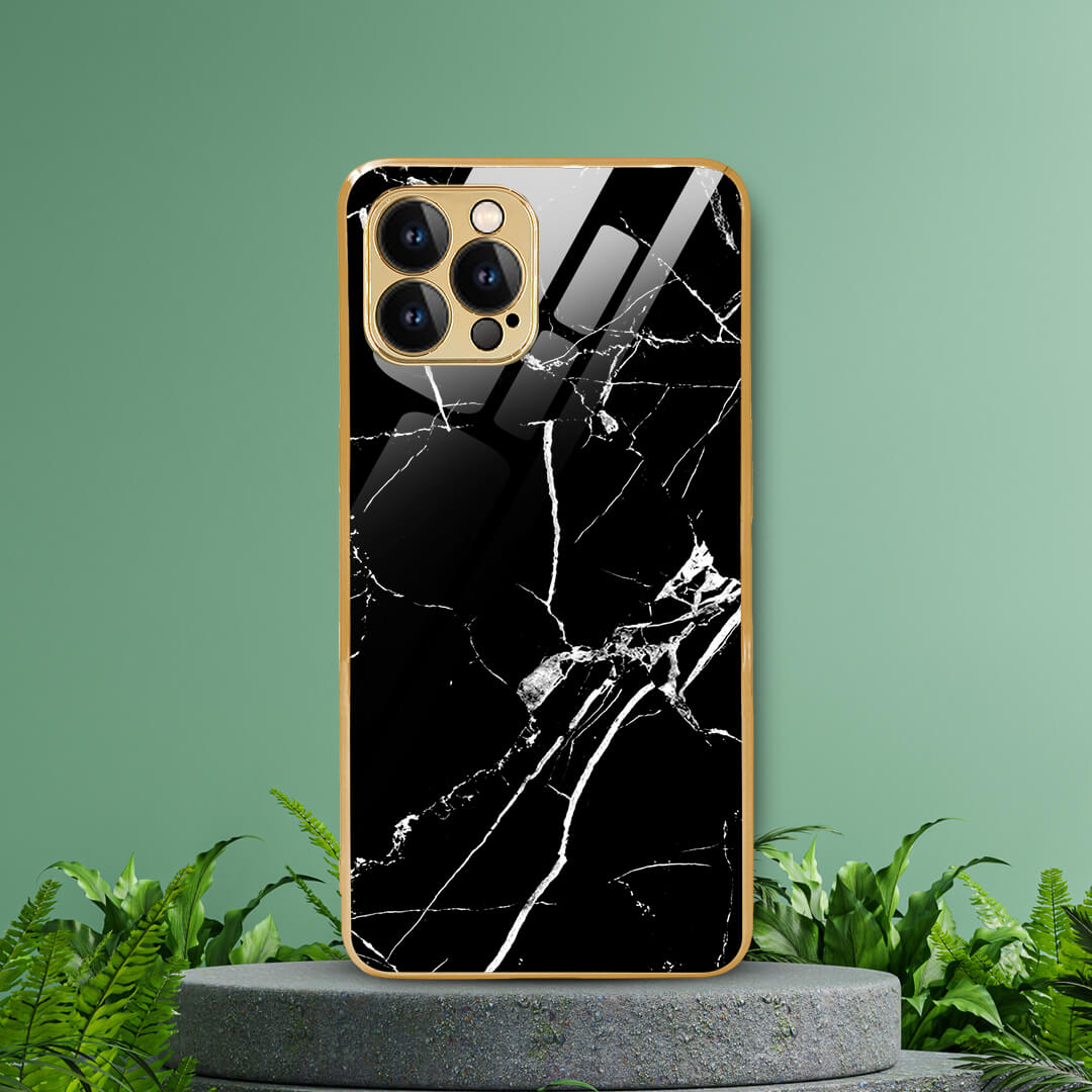 LNG iPhone-12 pro max Luxury Pebble Print Shielding Glass Back Case/Cover