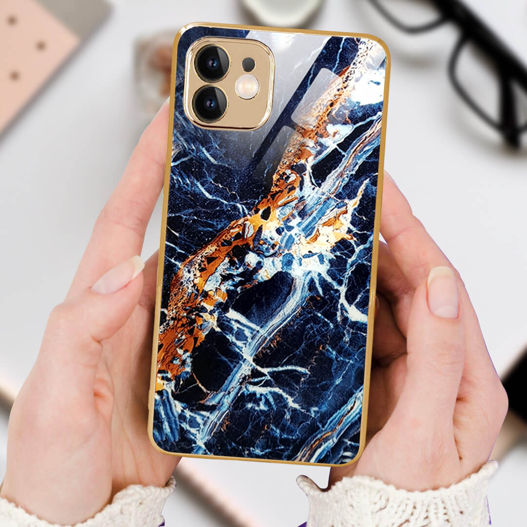 LNG iPhone-11 Cluster Pattern Protective Glass Back Cover/Case