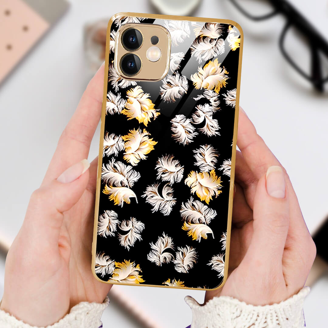 LNG iPhone-11 Flawless Feather Pattern Protective Glass Back Case/Cover