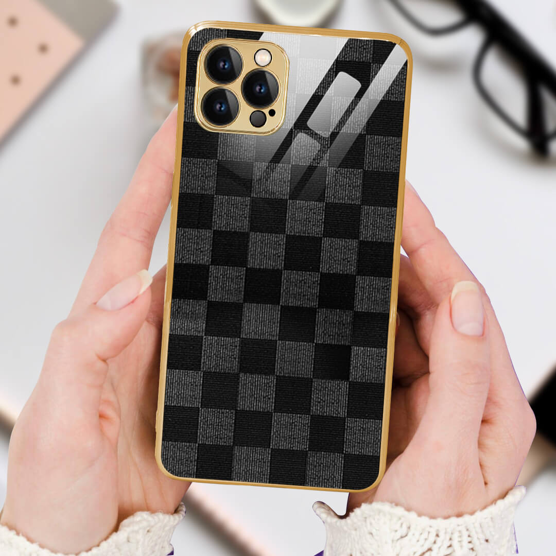 LNG iPhone-12 pro max OLD Checkered Pattern Shielding Back Case/Cover