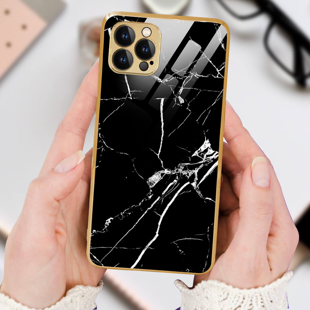 LNG iPhone-12 pro max Luxury Pebble Print Shielding Glass Back Case/Cover