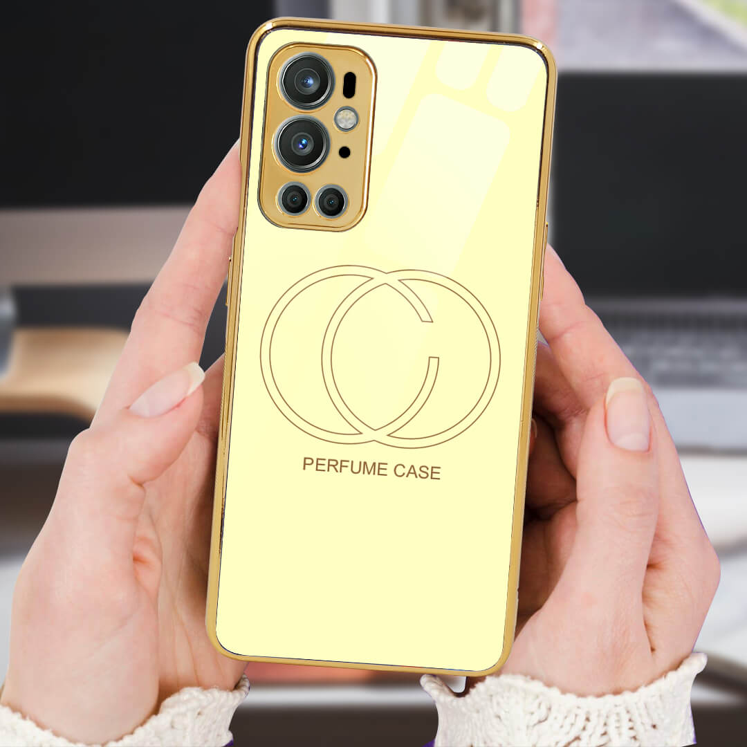 LNG- OnePlus 9 Pro Beige Perfume Gucci Pattern Glass Protective Case/Cover