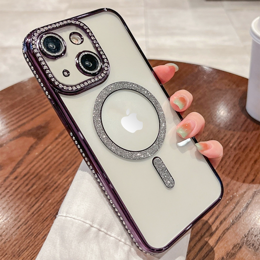 IPHONE (13/14/15/16) 5G Diamond Gradient Plated MagSafe TPU With Camera Lens Protection Phone Case