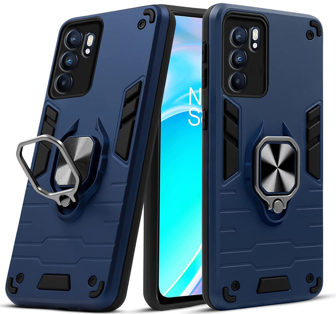 Oppo Reno 6 5G Black Panther Metal Bracket Shockproof Protective Back Case