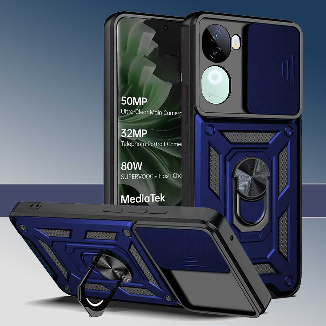 VIVO V40/V40E 5G Armor Military-grade Case With Sliding Camera Cover & 360 Kickstand