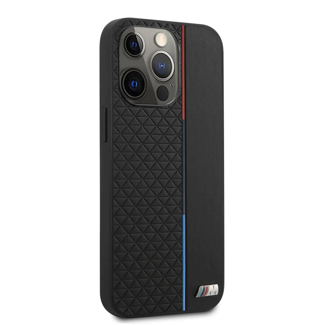 iPhone 14 Series Tricolor Stripe Metal Logo Back Case-BMW