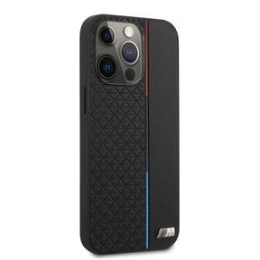iPhone 14 Series Tricolor Stripe Metal Logo Back Case-BMW