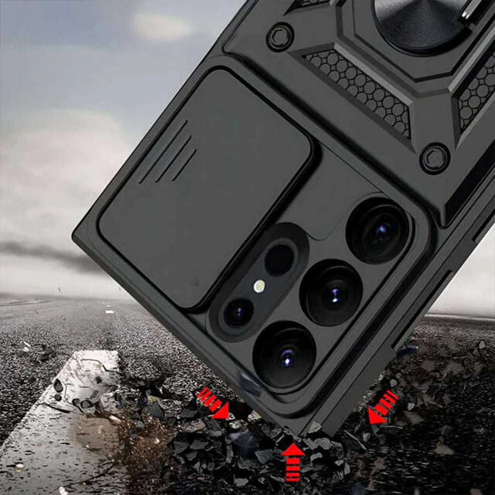 Galaxy S25 ULTRA 5G Armor Case with Slide Camera Cover[Military Grade 16ft. Drop Tested] Magnetic Ring Kickstand Protective Phone Case