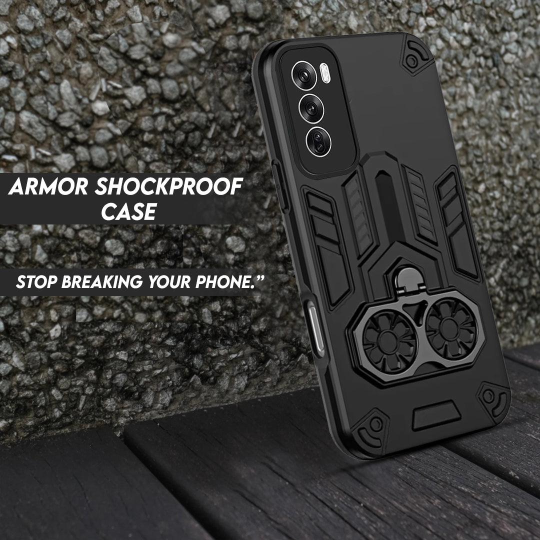 Oppo Reno 12 5G Armor knight Series Camera Protection 2 in 1 Shockproof Phone Cover with Kickstand