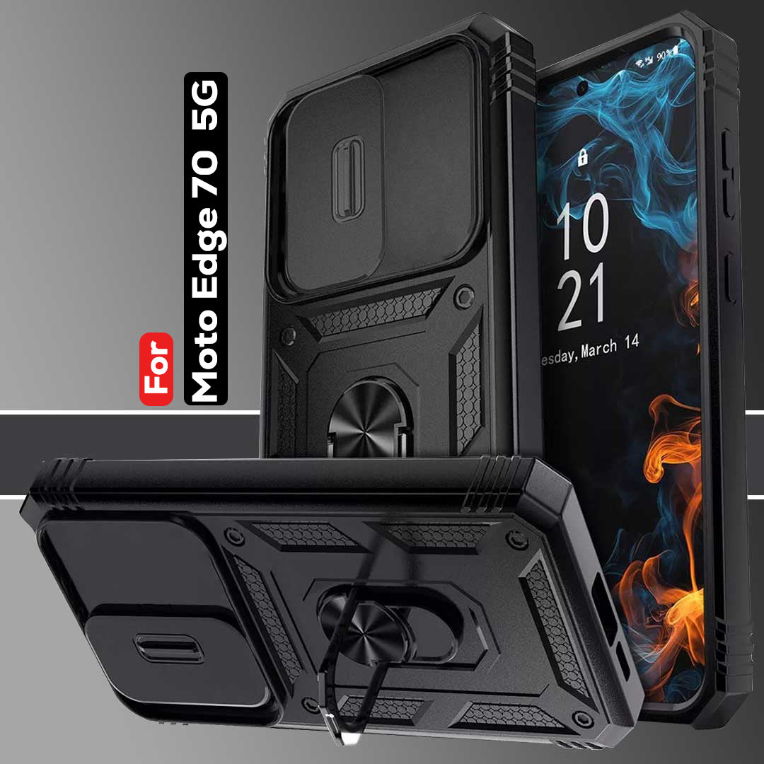 Motorola Edge 70 5G Armor Military-grade Case With Sliding Camera Cover & 360 Kickstand