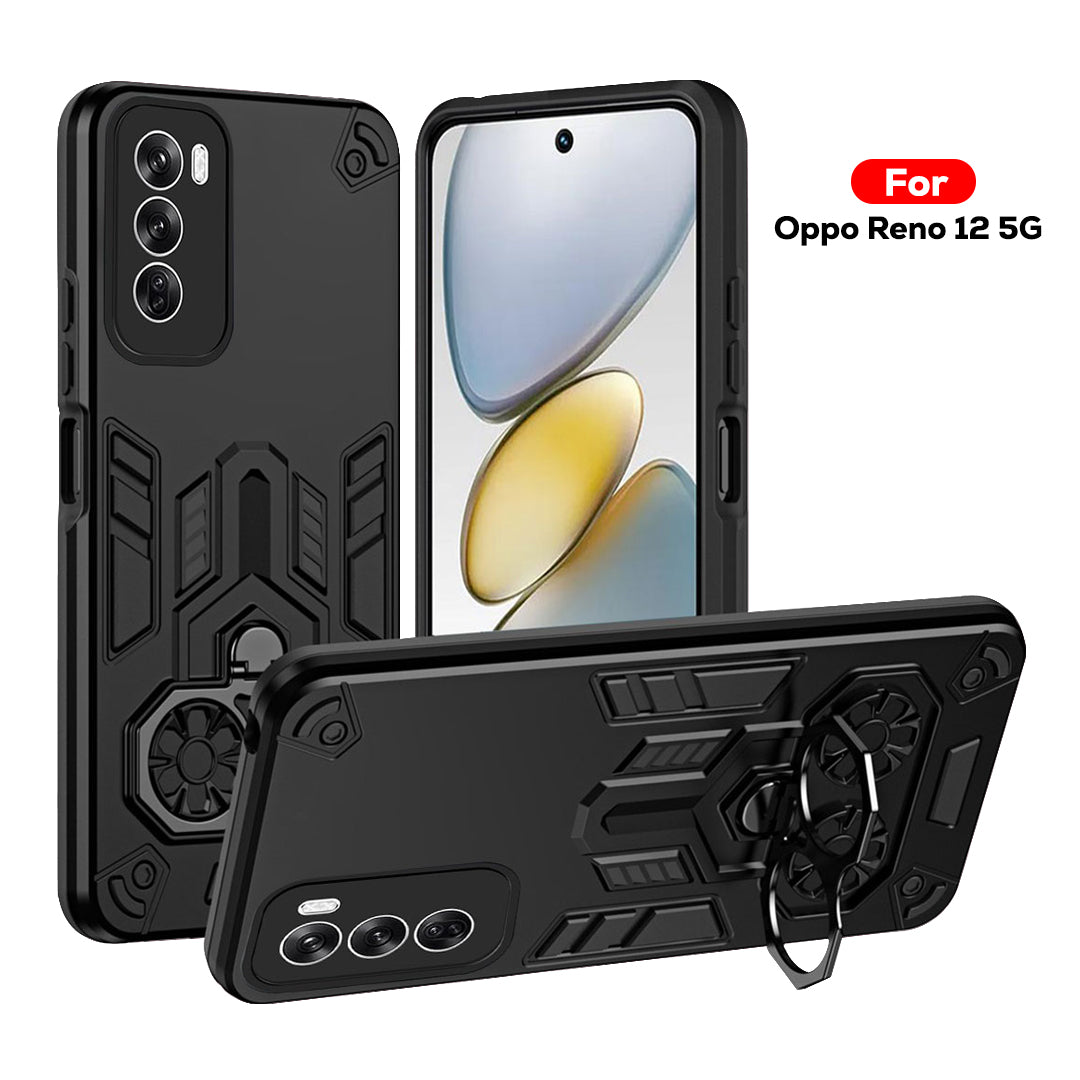 Oppo Reno 12 5G Armor knight Series Camera Protection 2 in 1 Shockproof Phone Cover with Kickstand