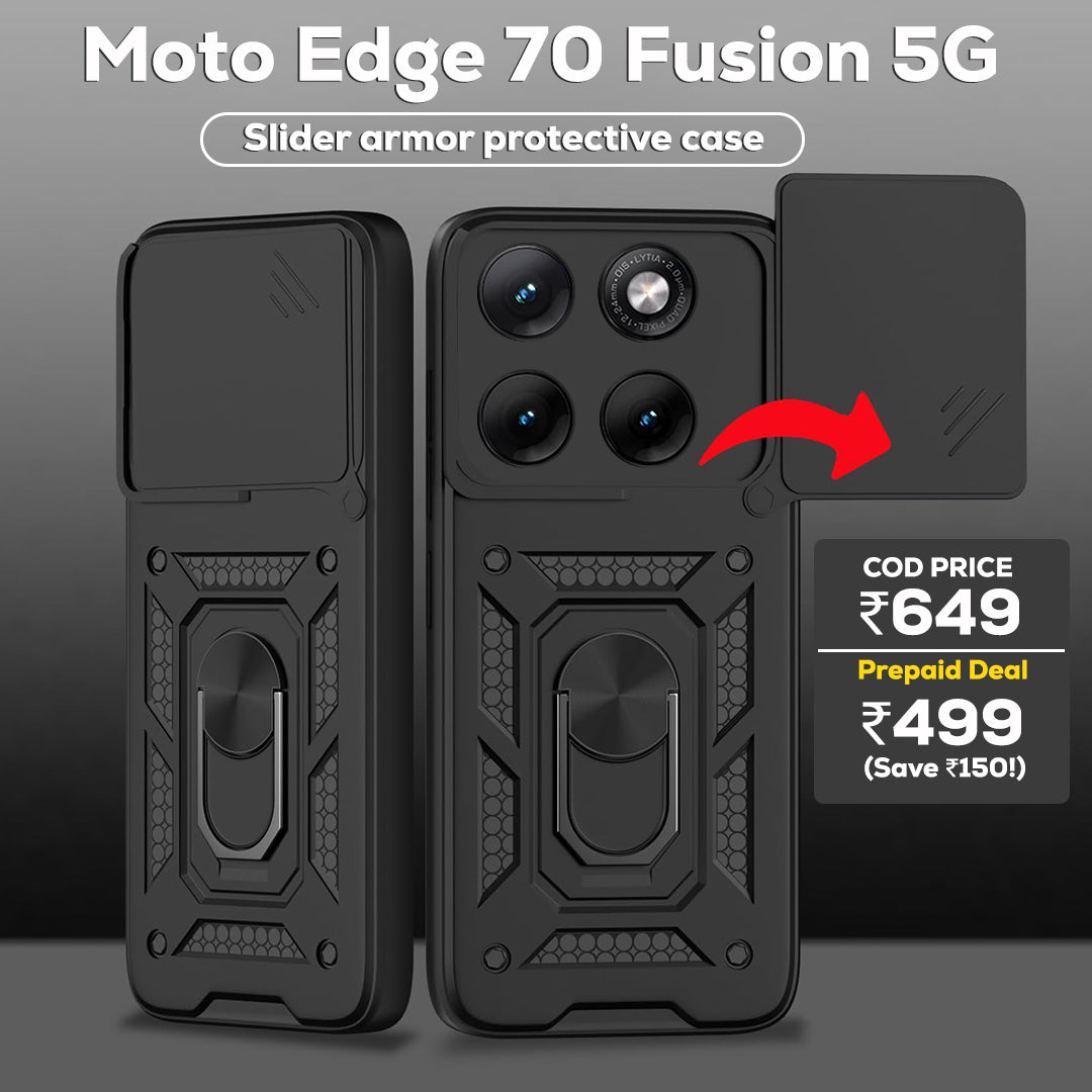 Motorola Edge 70 Fusion 5G Armor Military-grade Case With Sliding Camera Cover & 360 Kickstand