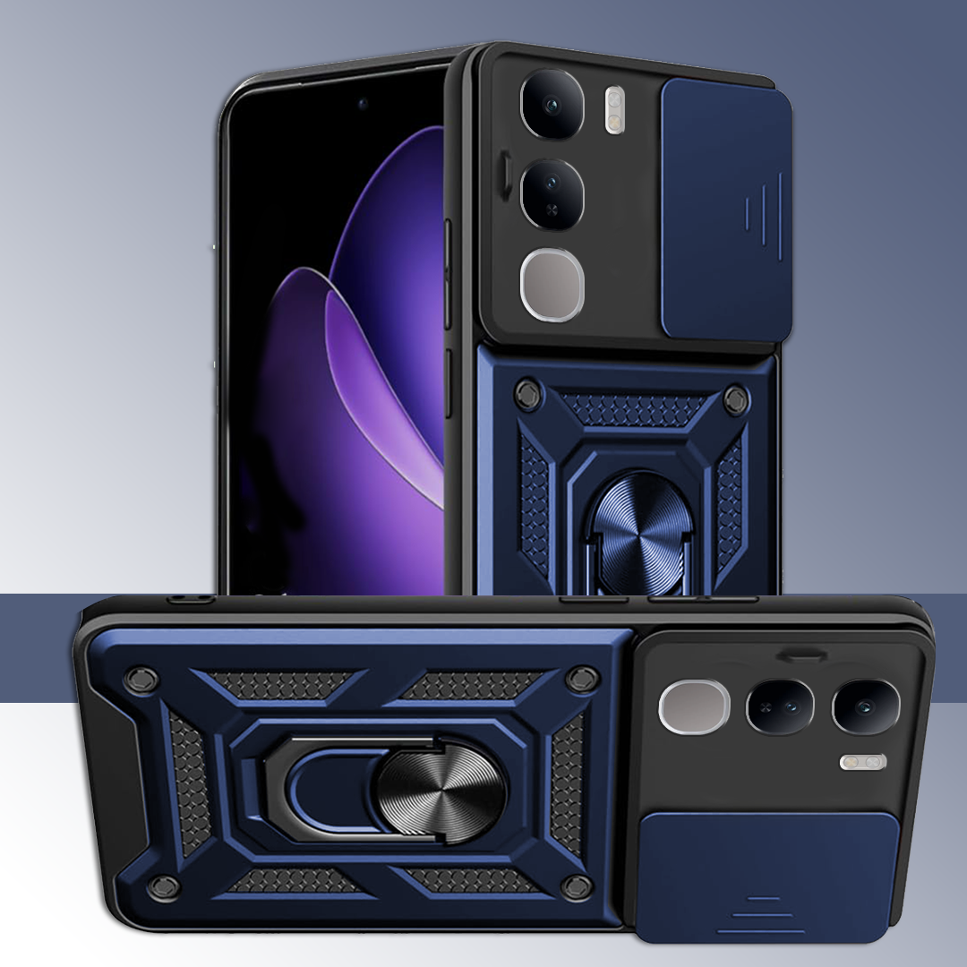 VIVO Y300 5G Armor Case with Slide Camera Cover[Military Grade 16ft. Drop Tested] Magnetic Ring Kickstand Protective Phone Case
