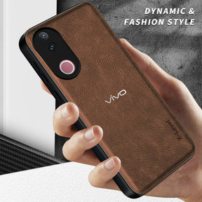 VIVO V50/V50e 5G Business Style PU LEATHER PROTECTIVE BACK CASE WITH CAMERA PROTECTION