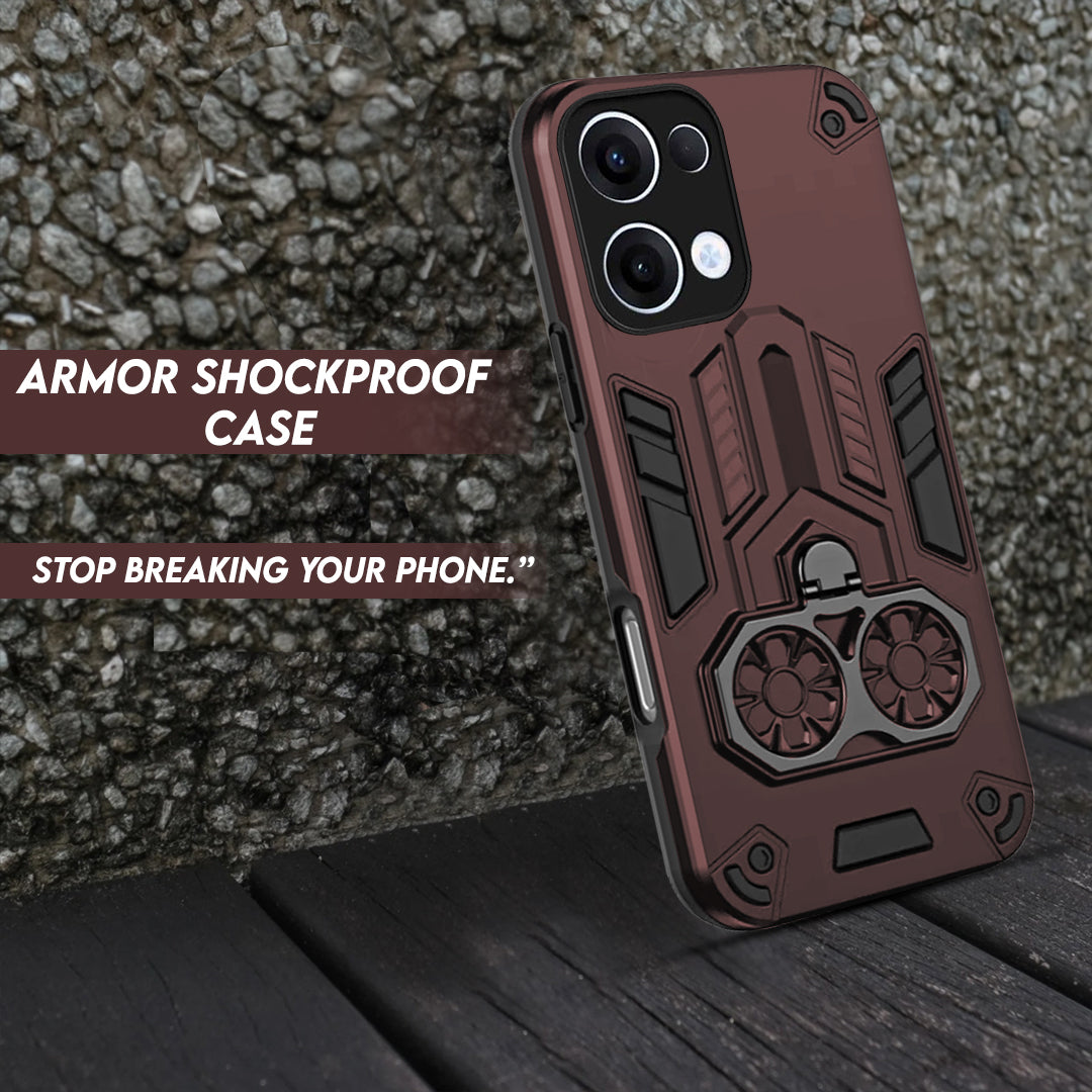 Oppo Reno 13 5G Armor knight Series Camera Protection 2 in 1 Shockproof Phone Cover with Kickstand