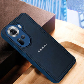 OPPO RENO 11 5G Vintage Leather Stitched Protective Back Case