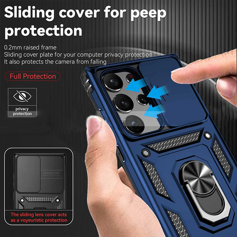 Galaxy S25 ULTRA 5G Armor Case with Slide Camera Cover[Military Grade 16ft. Drop Tested] Magnetic Ring Kickstand Protective Phone Case