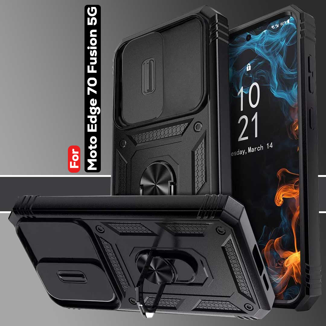 Motorola Edge 70 Fusion 5G Armor Military-grade Case With Sliding Camera Cover & 360 Kickstand