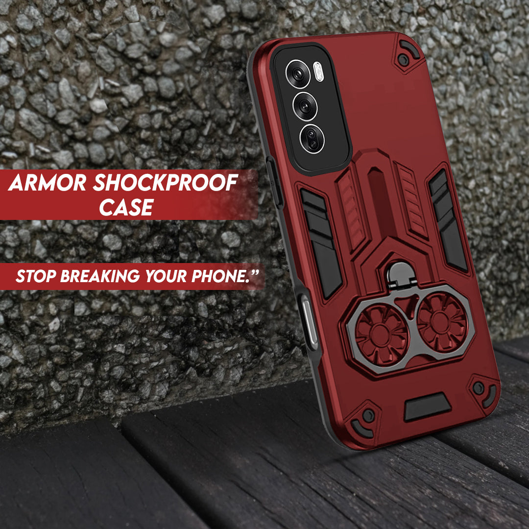 Oppo Reno 12 5G Armor knight Series Camera Protection 2 in 1 Shockproof Phone Cover with Kickstand