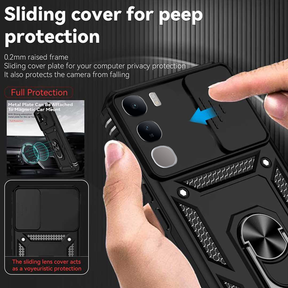 VIVO Y300 5G Armor Case with Slide Camera Cover[Military Grade 16ft. Drop Tested] Magnetic Ring Kickstand Protective Phone Case