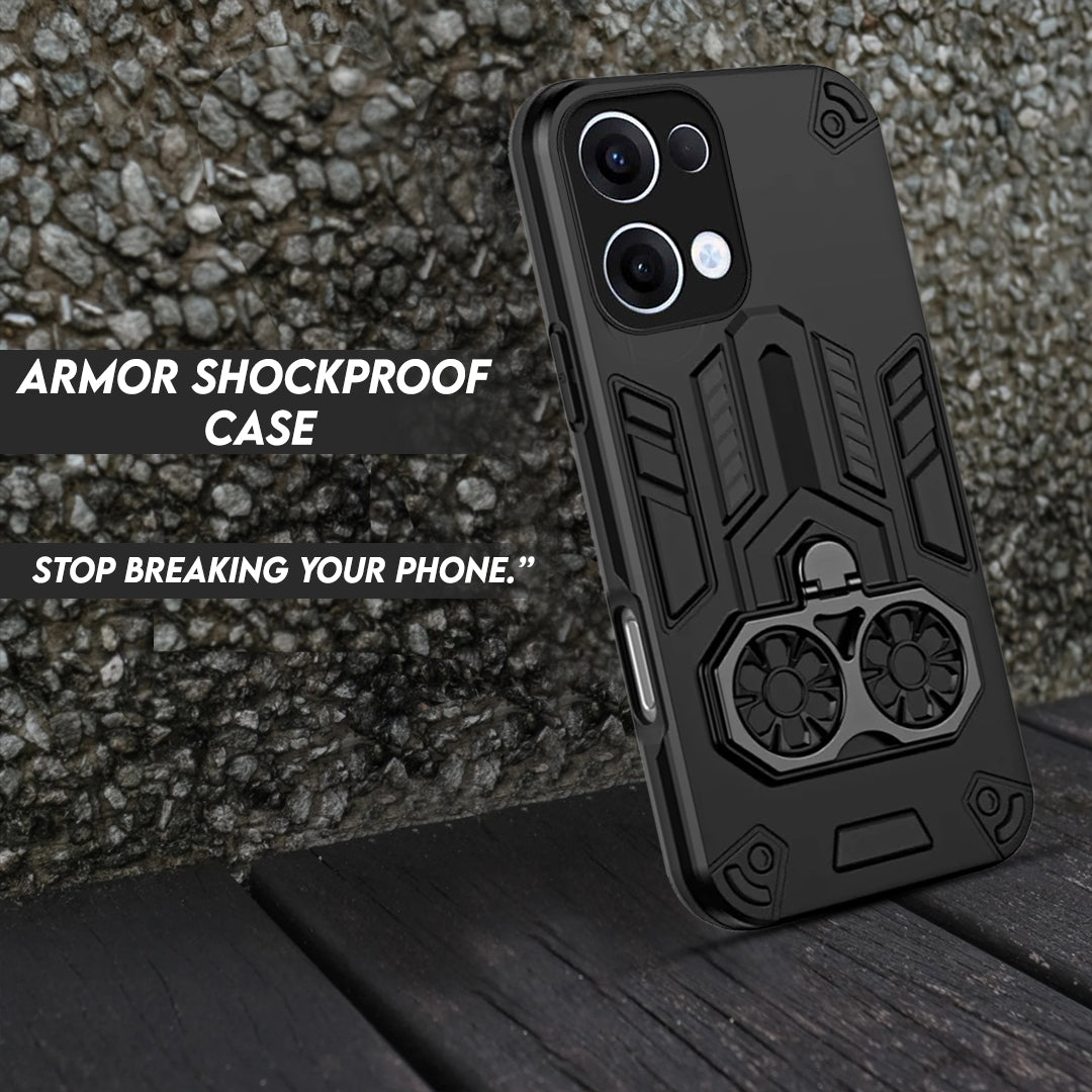 Oppo Reno 13 5G Armor knight Series Camera Protection 2 in 1 Shockproof Phone Cover with Kickstand