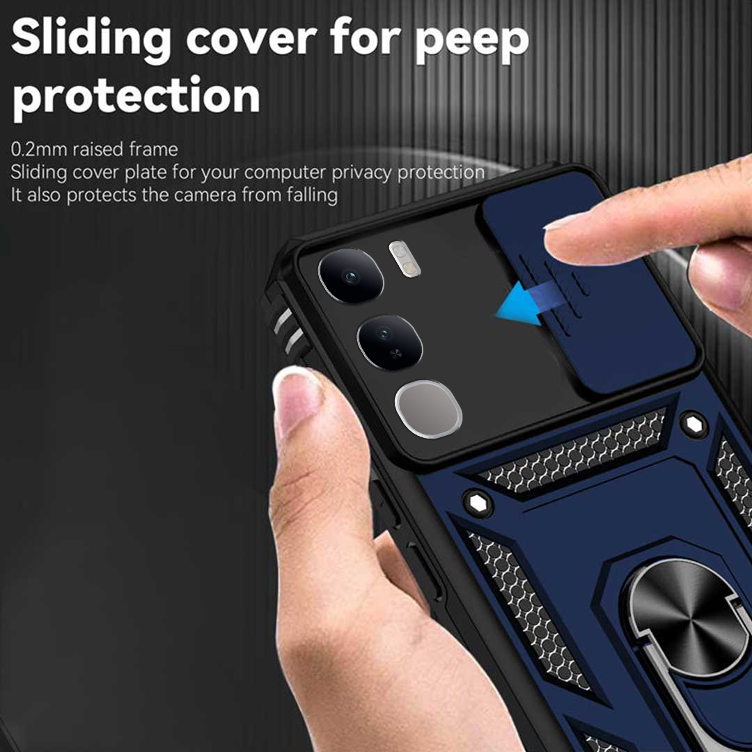 VIVO Y300 5G Armor Case with Slide Camera Cover[Military Grade 16ft. Drop Tested] Magnetic Ring Kickstand Protective Phone Case