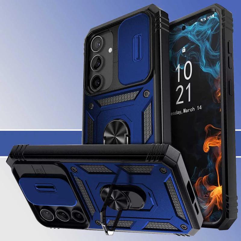 Galaxy A35 5g Armor Case with Slide Camera Cover[Military Grade 16ft. Drop Tested] Magnetic Ring Kickstand Protective Phone Case