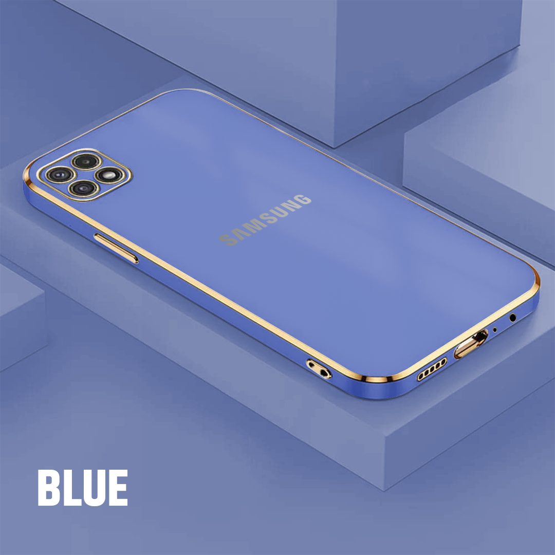 GALAXY A22 5G ULTRA-SHINE GOLD ELECTROPLATED LUXURIOUS BACK CASE WITH CAMERA PROTECTION