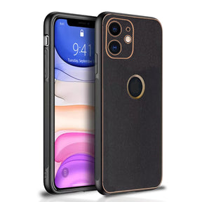 PhoneCases.Co.in-iPhone 12 Gold Electroplating Leather Chrome Back Cover