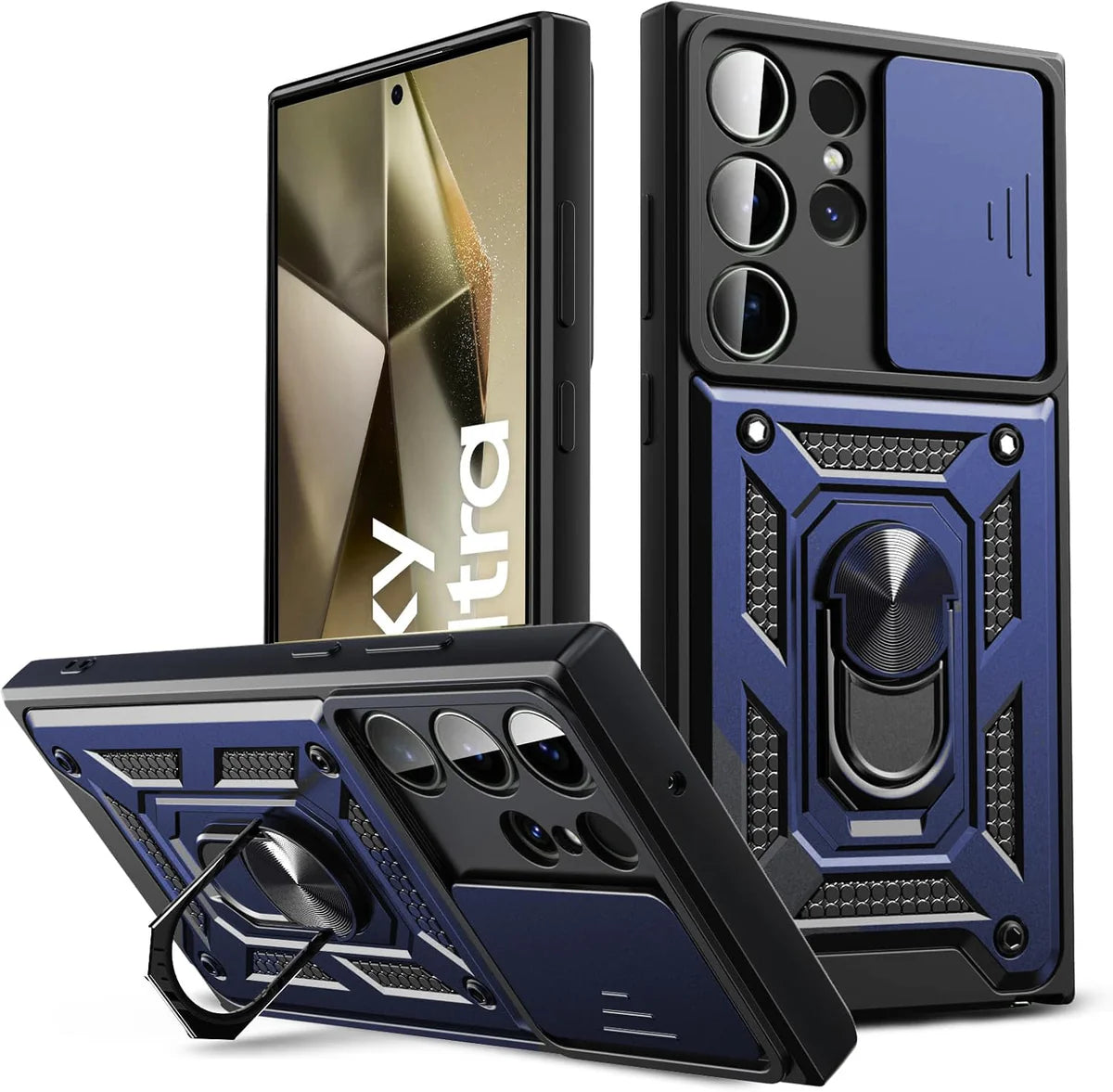 Galaxy S25 ULTRA 5G Armor Case with Slide Camera Cover[Military Grade 16ft. Drop Tested] Magnetic Ring Kickstand Protective Phone Case