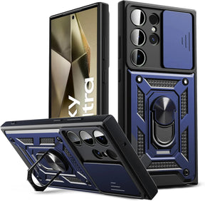 Galaxy S25 ULTRA 5G Armor Case with Slide Camera Cover[Military Grade 16ft. Drop Tested] Magnetic Ring Kickstand Protective Phone Case