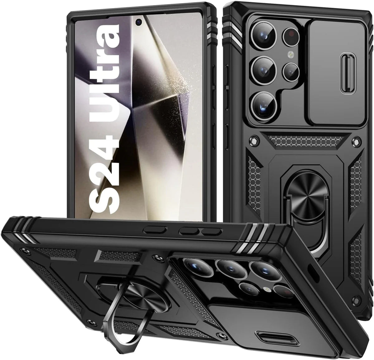 Galaxy S25 ULTRA 5G Armor Case with Slide Camera Cover[Military Grade 16ft. Drop Tested] Magnetic Ring Kickstand Protective Phone Case